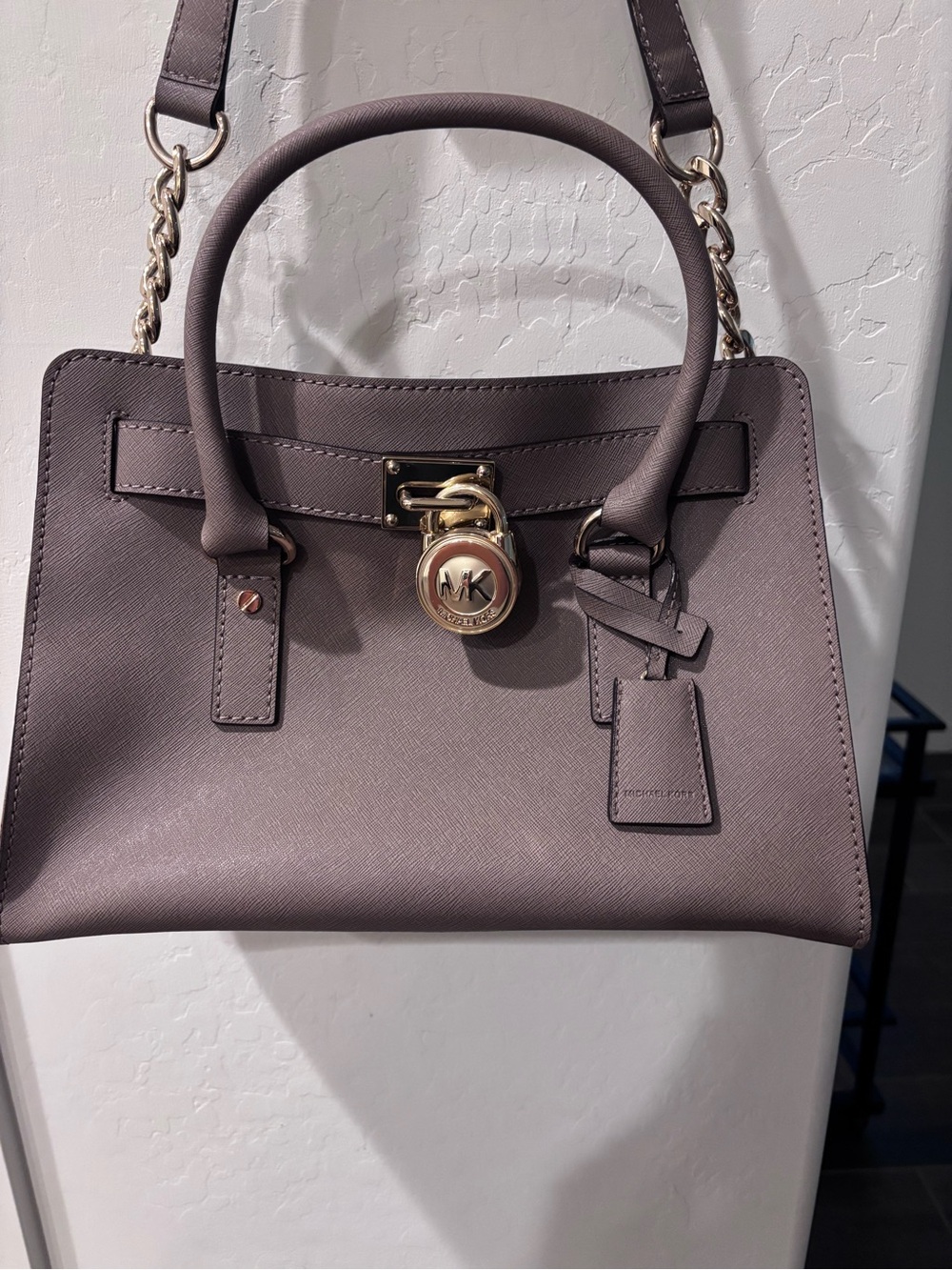 Michael Kors Leather Satchel in Mauve Gray with Gold Hardware